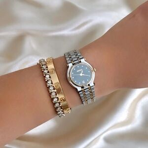 AUTHENTIC VINTAGE GUCCI TWO-TONED WATCH - CZ DIAMONDS HOUR MARKERS